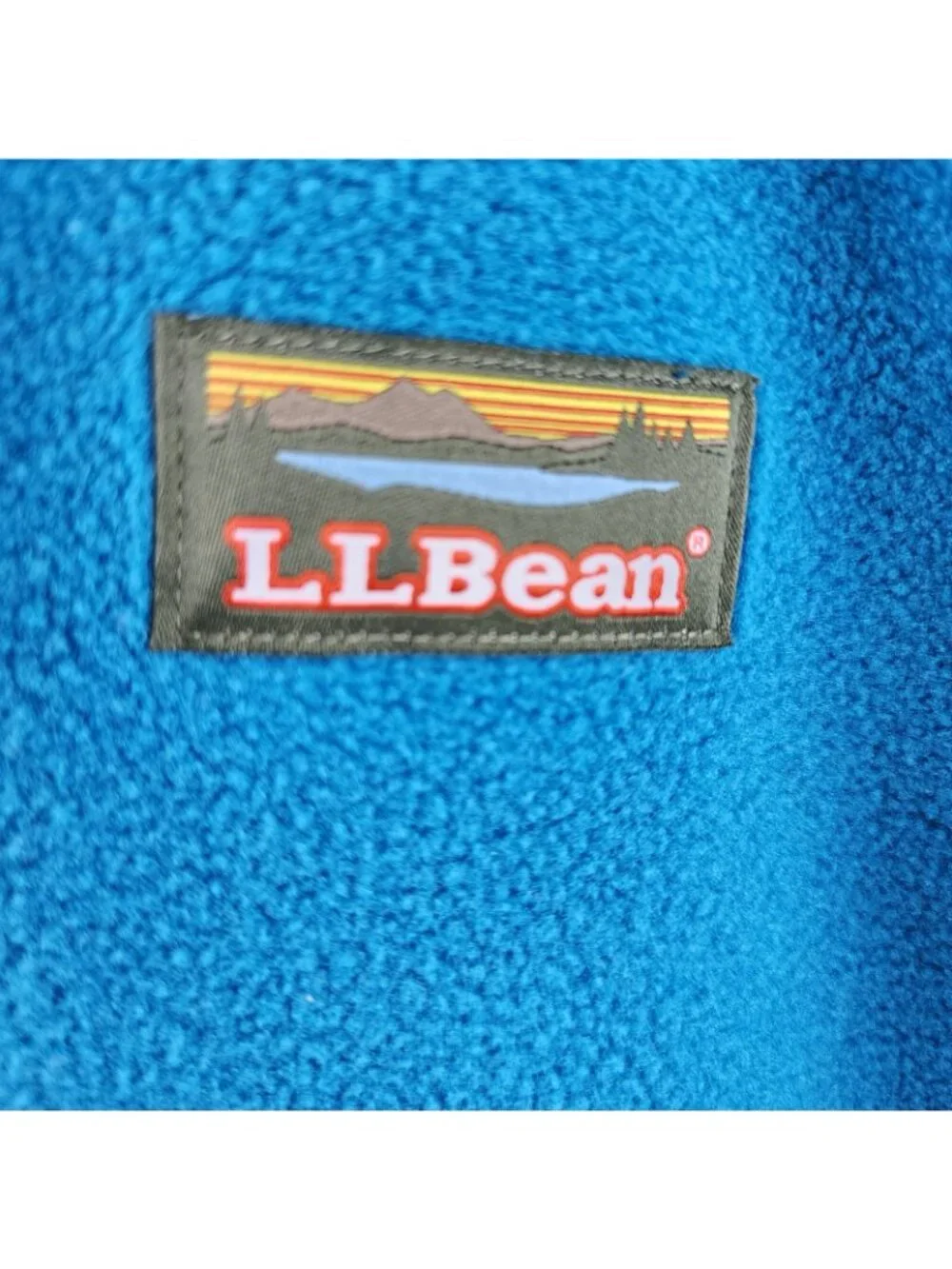 LL BEAN Sweater Men XL Blue Brown Mountain Classic Colorblock Fleece 1/2 Zip